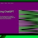Close-up of a monitor displaying ChatGPT Plus introduction on a green background.