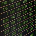 Detailed view of a stock market screen showing numbers and data, symbolizing financial trading.