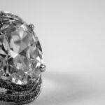 Close-up of a luxurious diamond ring showcasing intricate design and elegance.